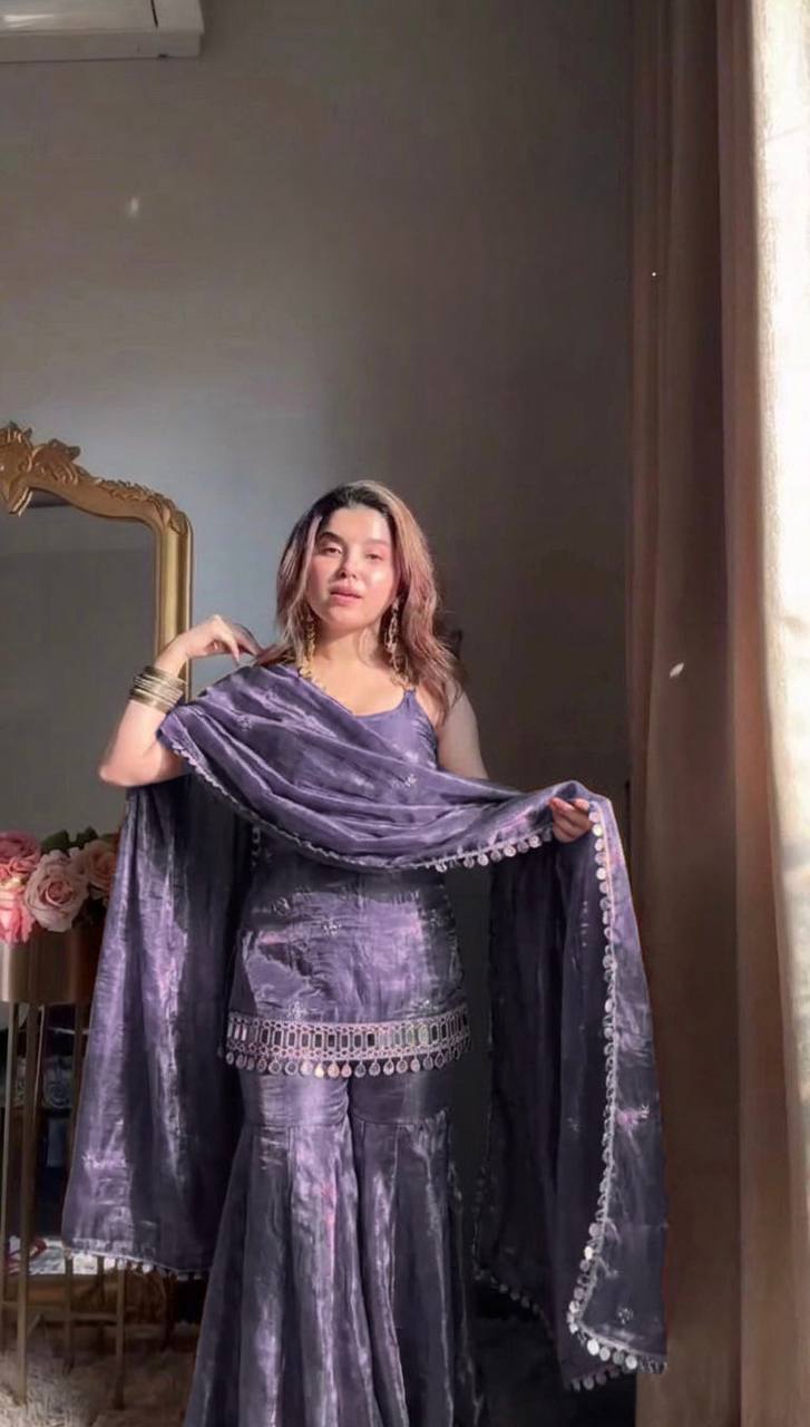 Royal Lavender Velvet Kurti Palazzo Set with Dupatta