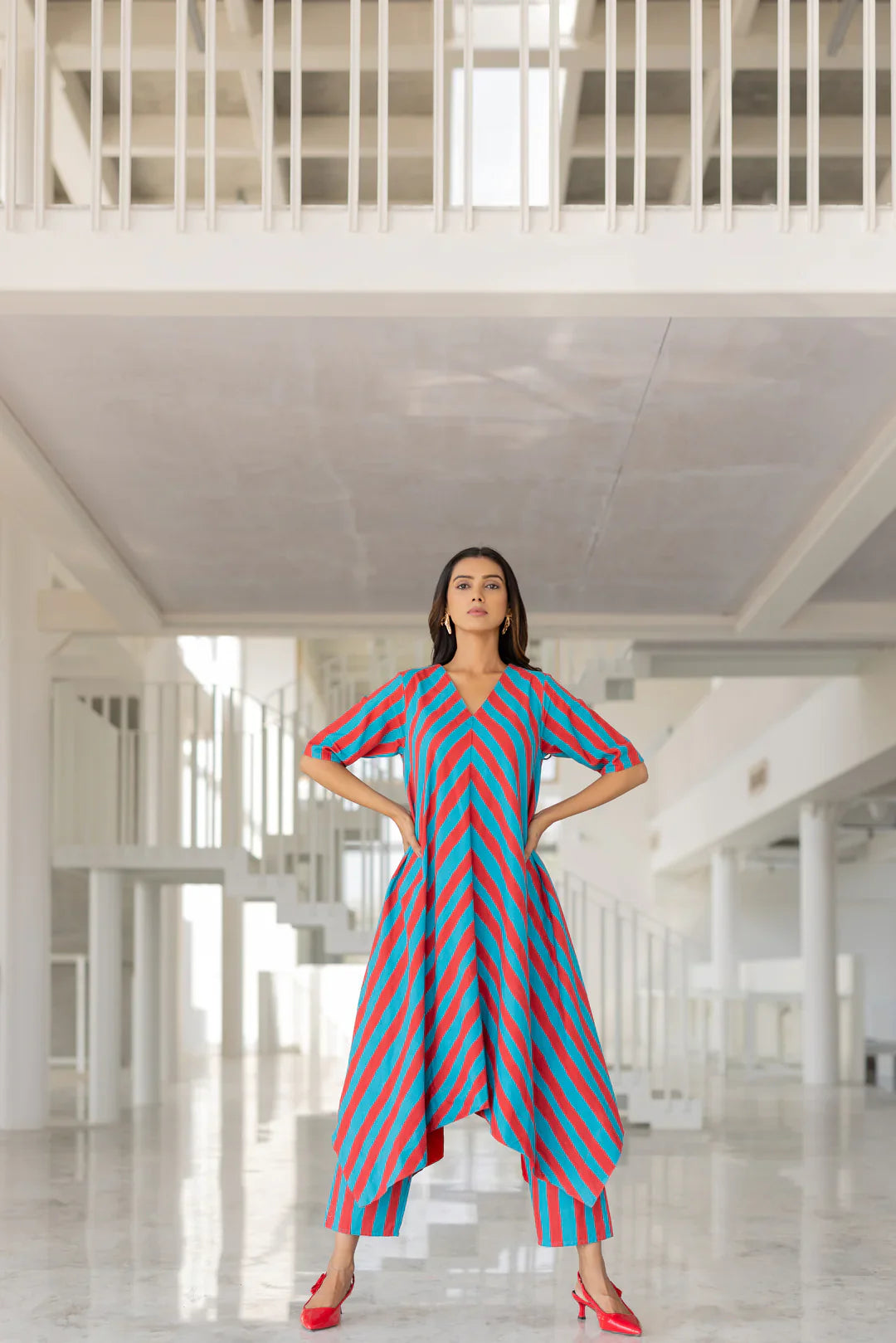 Striped Asymmetrical Kurta Set