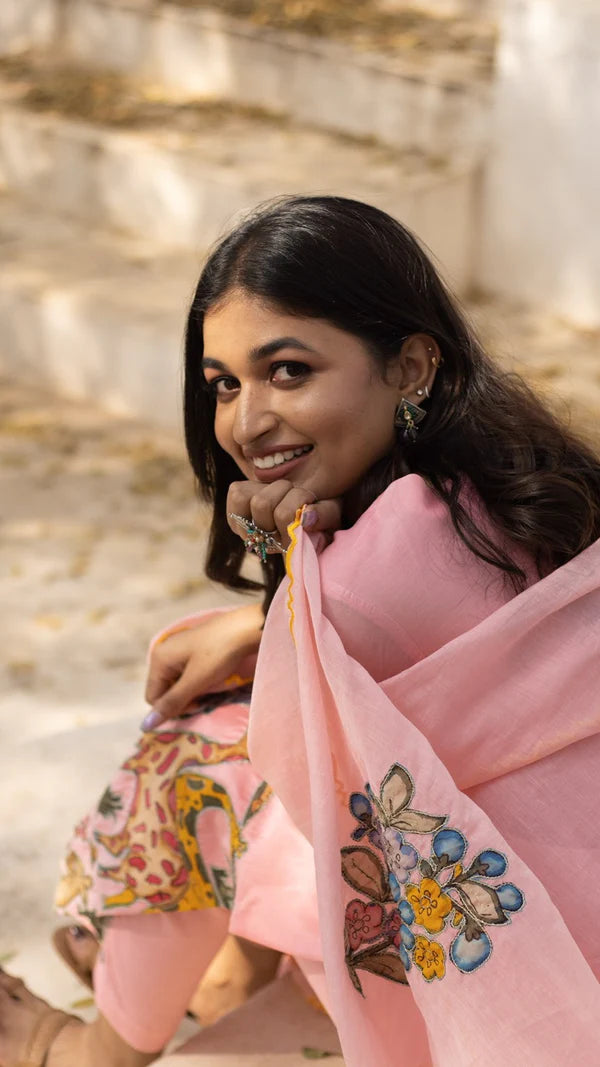 Kalamkari Cotton Kurta Set Animals Design with Coordinated Dupatta