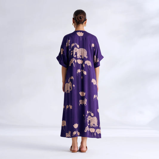 Purple Printed Kaftan Midi Dress