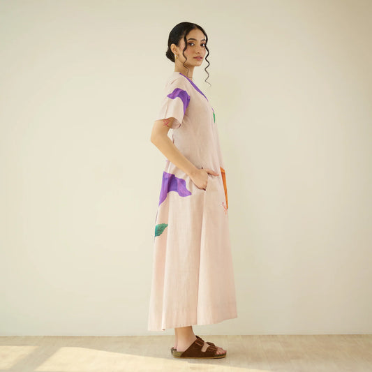 Floral Printed V-Neck Long Kurta Dress