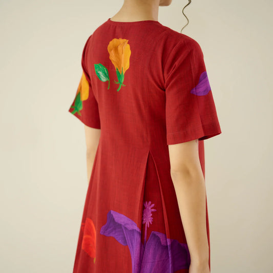 Floral Printed V-Neck Long Kurta Dress