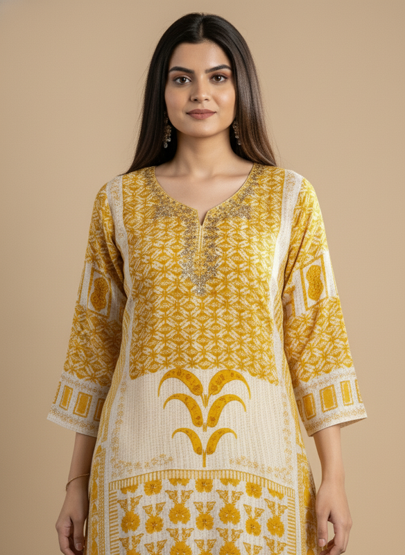 Women’s Mustard Yellow Printed Anarkali Kurta