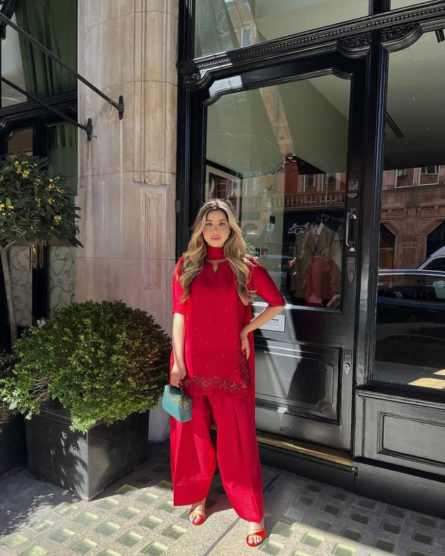 Crimson Red Farshi Shalwar Suit