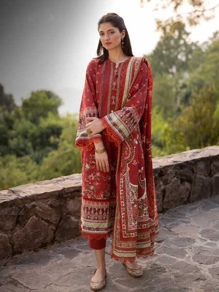 Rust Red Printed Lawn Suit