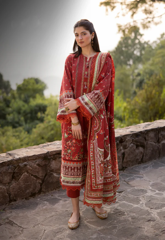 Rust Red Printed Lawn Suit