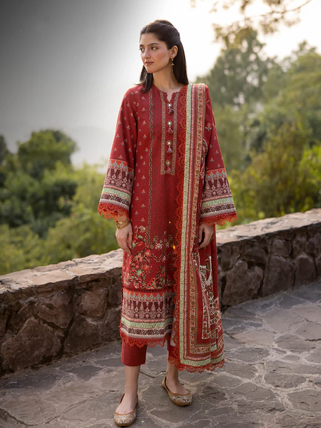 Rust Red Printed Lawn Suit