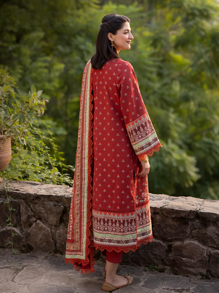 Rust Red Printed Lawn Suit