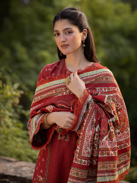 Rust Red Printed Lawn Suit