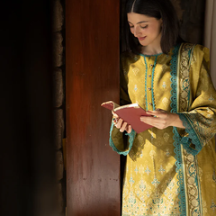 Mustard & Teal Embroidered Lawn Suit