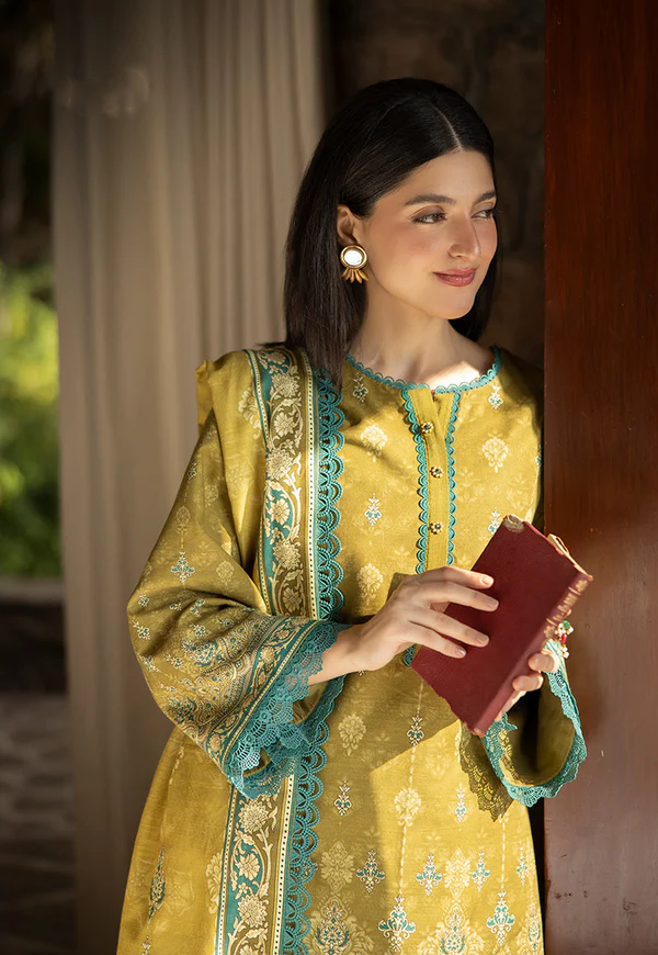 Mustard & Teal Embroidered Lawn Suit