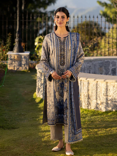 Blue & Grey Embroidered Lawn Suit