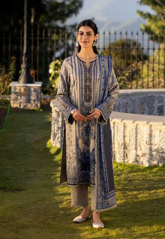 Blue & Grey Embroidered Lawn Suit