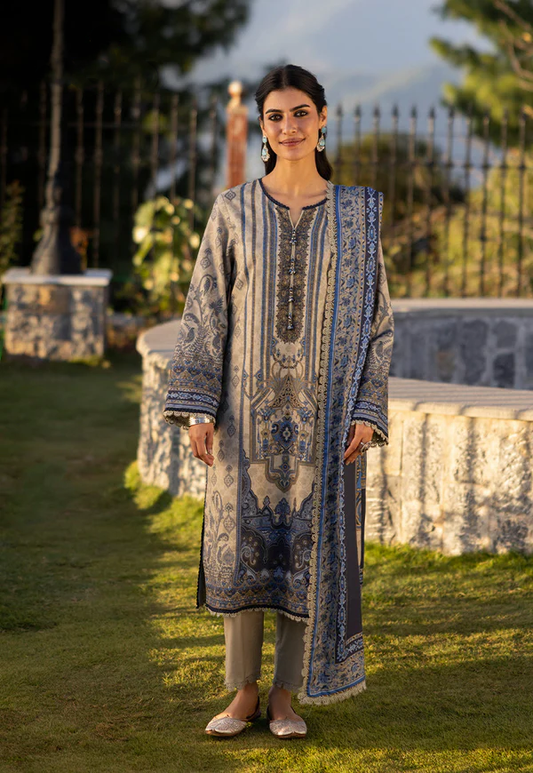 Blue & Grey Embroidered Lawn Suit