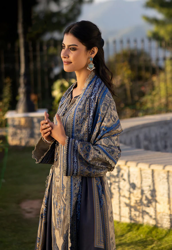 Blue & Grey Embroidered Lawn Suit