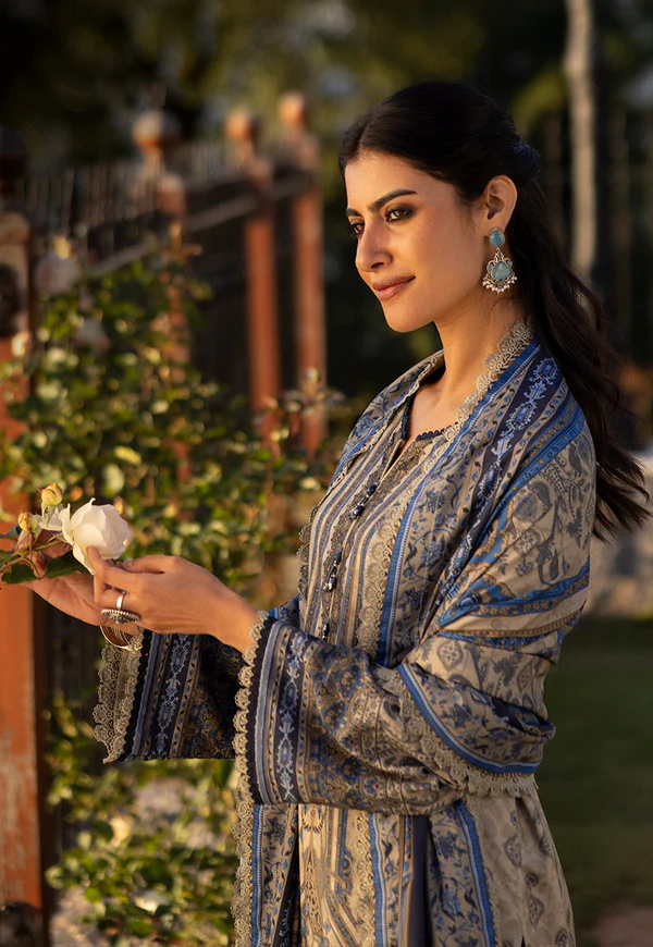 Blue & Grey Embroidered Lawn Suit