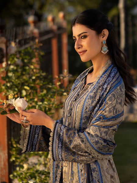 Blue & Grey Embroidered Lawn Suit