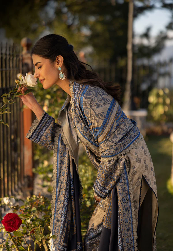 Blue & Grey Embroidered Lawn Suit