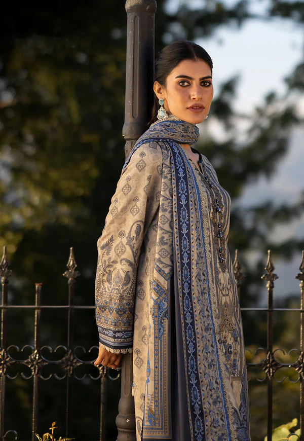 Blue & Grey Embroidered Lawn Suit