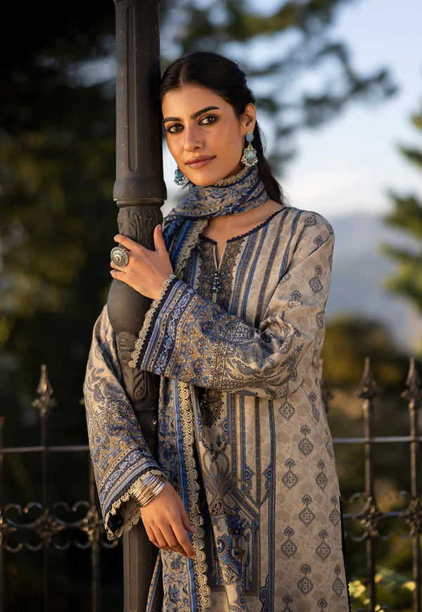 Blue & Grey Embroidered Lawn Suit