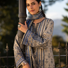 Blue & Grey Embroidered Lawn Suit