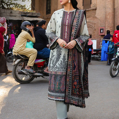Elegant Off-White Printed Lawn Suit