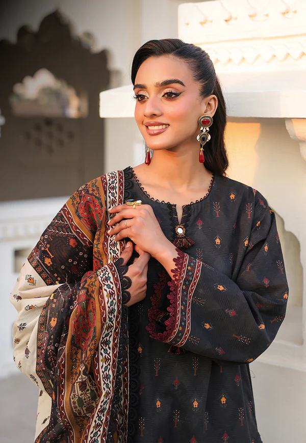 Charcoal Black Printed Lawn Suit