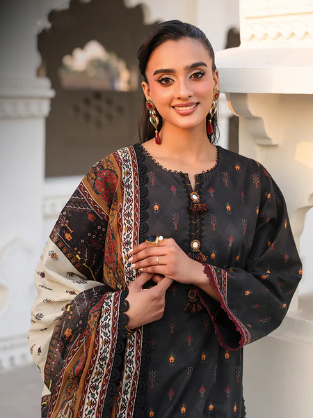 Charcoal Black Printed Lawn Suit