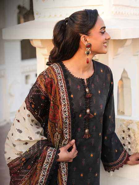 Charcoal Black Printed Lawn Suit