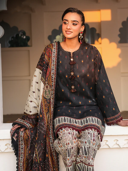 Charcoal Black Printed Lawn Suit
