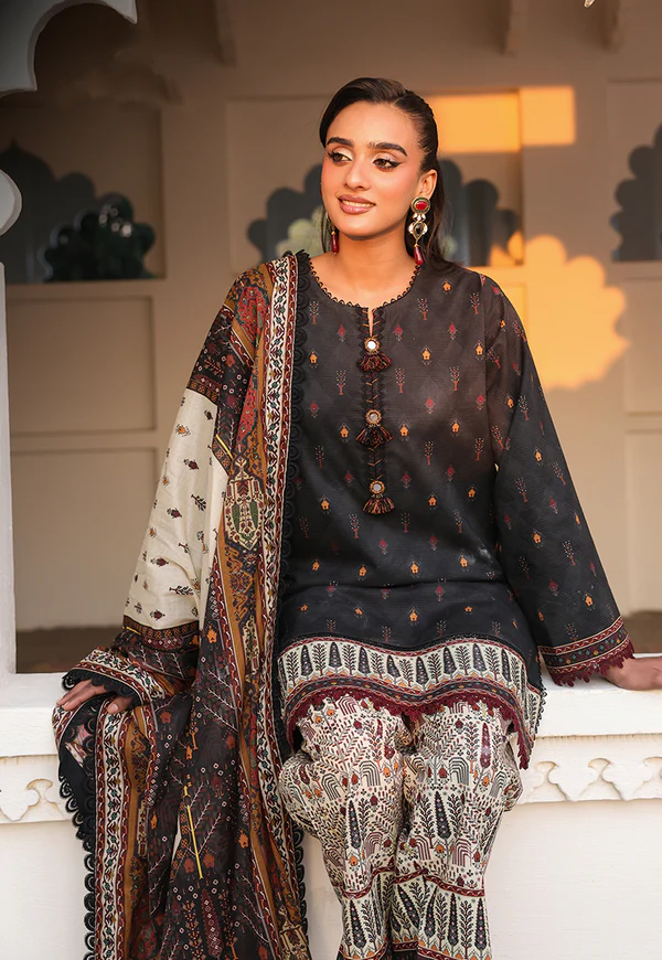 Charcoal Black Printed Lawn Suit