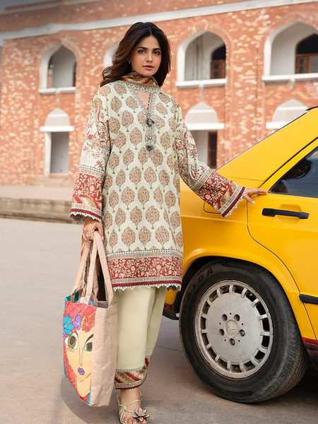 Ivory & Maroon Printed Lawn Suit