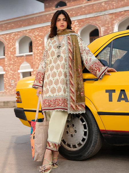 Ivory & Maroon Printed Lawn Suit