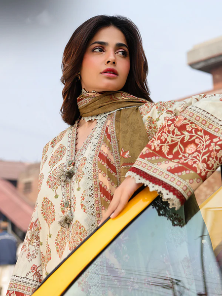 Ivory & Maroon Printed Lawn Suit