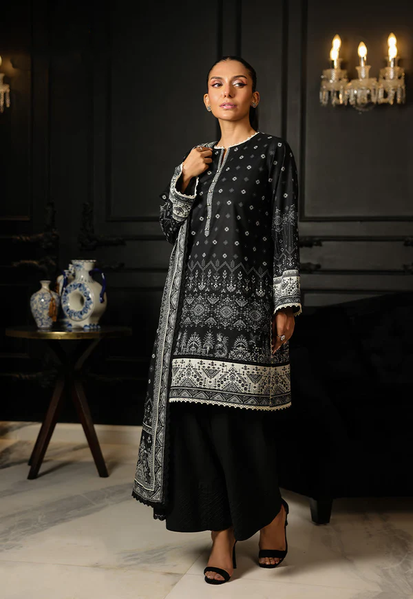 Elegant Black & White Printed 3-Piece Suit