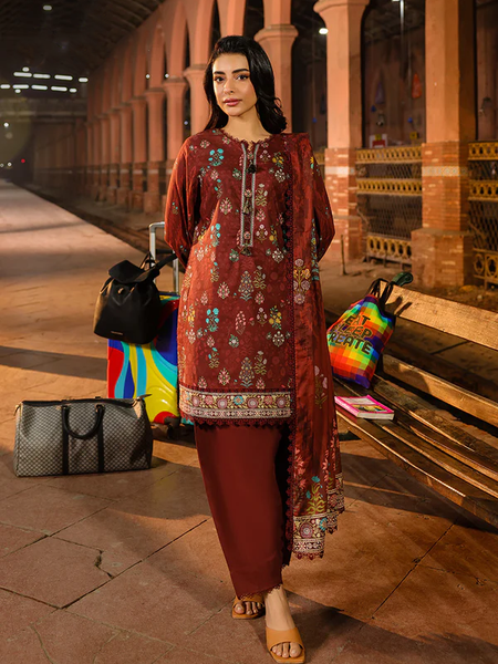 Rust mroon Printed Lawn Suit