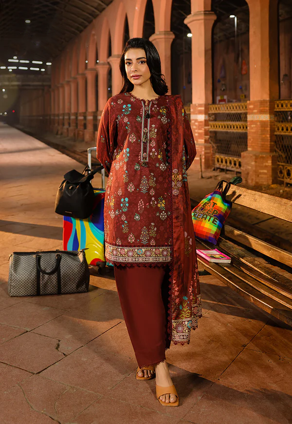 Rust mroon Printed Lawn Suit