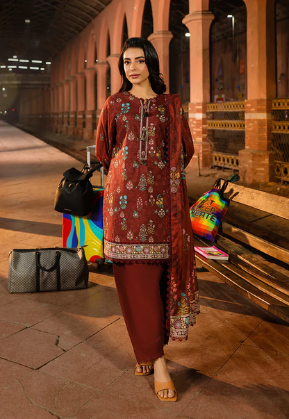 Rust mroon Printed Lawn Suit