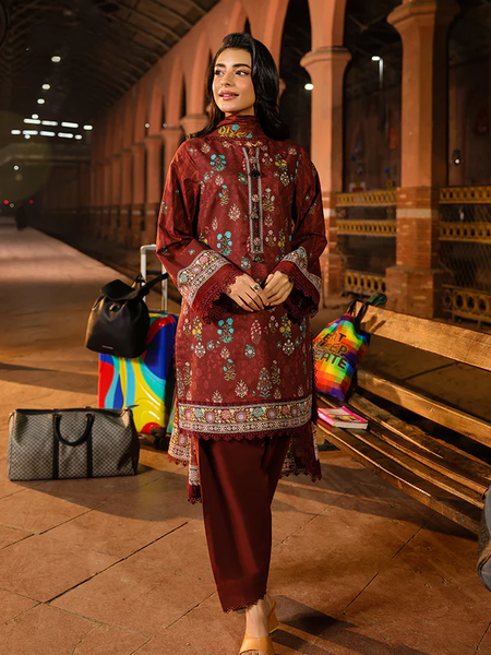 Rust mroon Printed Lawn Suit