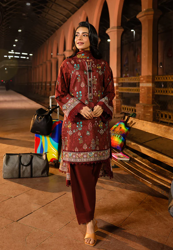 Rust mroon Printed Lawn Suit