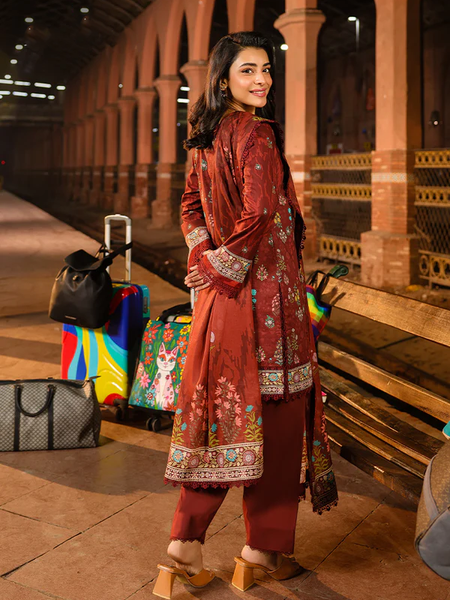 Rust mroon Printed Lawn Suit