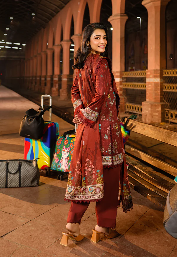 Rust mroon Printed Lawn Suit