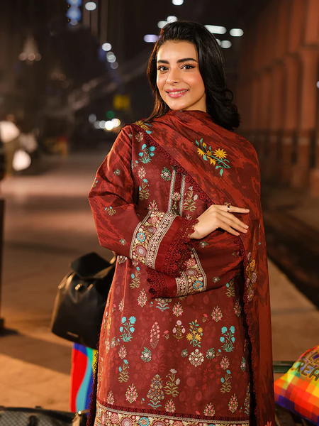 Rust mroon Printed Lawn Suit