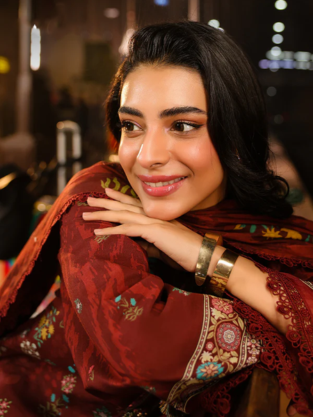 Rust mroon Printed Lawn Suit