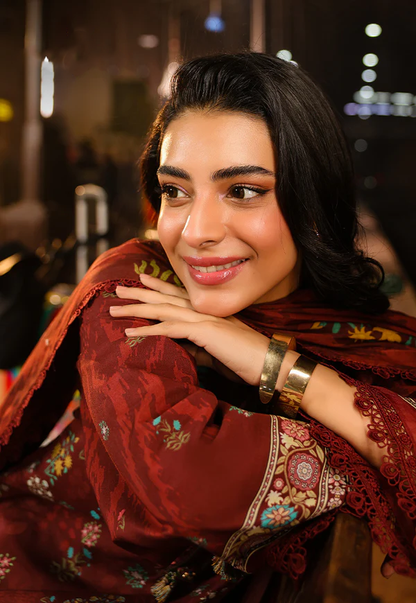 Rust mroon Printed Lawn Suit