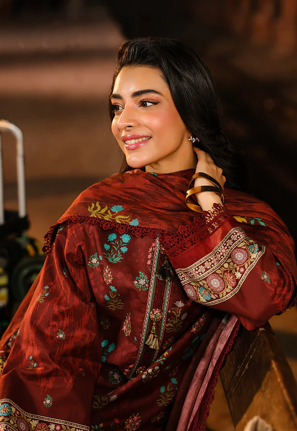 Rust mroon Printed Lawn Suit