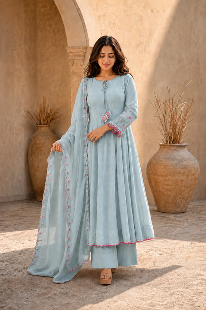 Aarohi Powder Blue Anarkali Kurta Set
