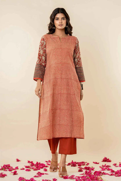 Women’s Printed Straight Kurta with Pants – Rust Orange