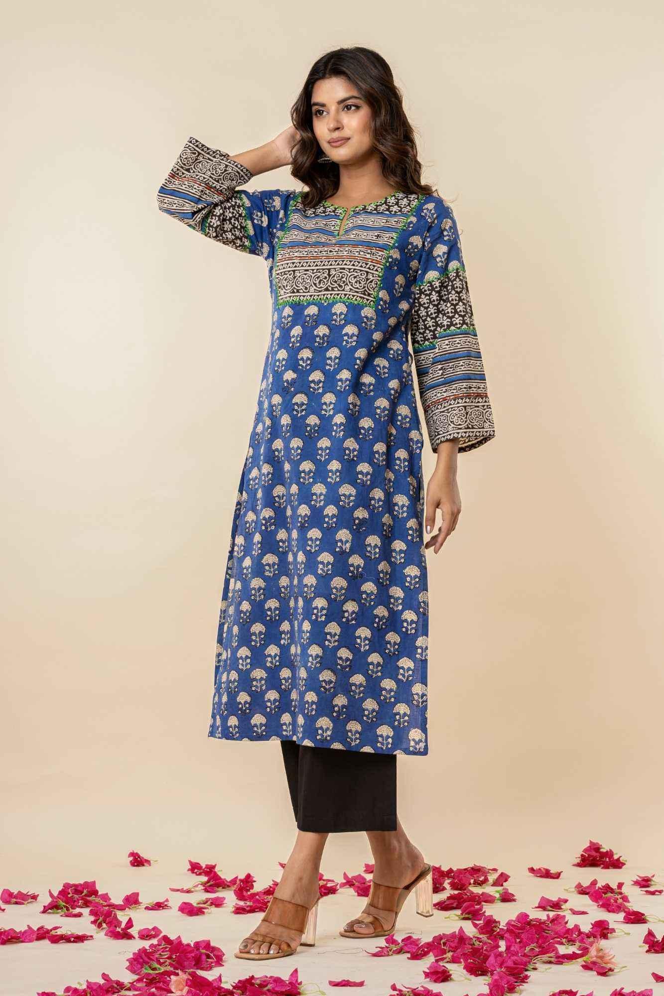 elegant blue printed kurta