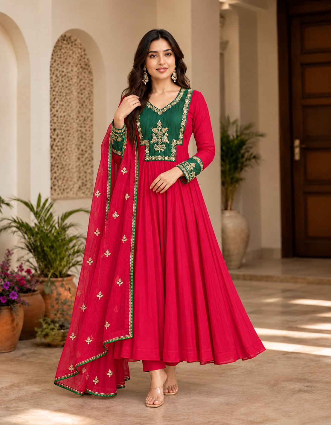 A vibrant magenta Anarkali kurta set